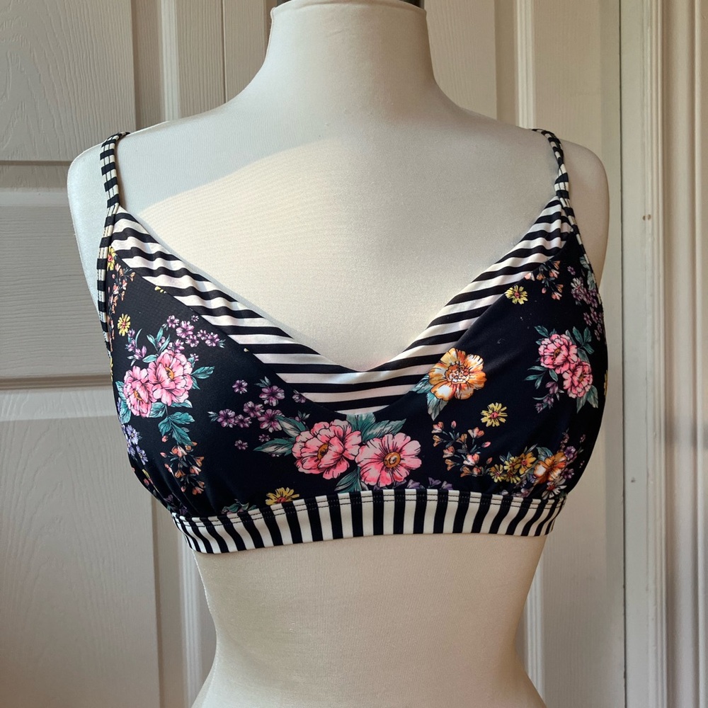 Eidon floral bikini with striped trim